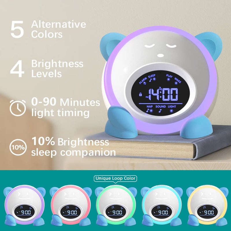 Windflyer OK to Wake Clock for Kids, Sleep Training Clock with Night Light and Sound Machine, Kids Alarm Clock for Bedrooms (Blue) - Image 3